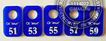 Номерки для гардероба спортивного клуба "Арбат" №13. Синий акрил, белая прокраска.