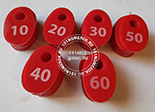 Номерки гардеробные №13. Красный акрил 3 мм, гравировка номера. Стандартная овальная форма номерка.