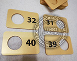 Накладки на замки для шкафчиков №13. Накладки часто заказывают разных цветов, например: золотые для женской раздевалки, серебрянные для мужской. Из этого же материала можно сделать и номерки для ключей.
