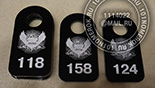 Номерки для гардероба №35 для клуба "Улетай". Черный акрил, насышенный большой логотип, белая прокраска.