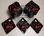 Номерки для гардероба №41 для клуба единоборств "drc". Черные номерки оригинальной формы и нестандартного дизайна.