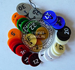 Номерки для ключей №16. Материал номерков - цветной акрил 3 мм. Размер номерка д=20 мм.