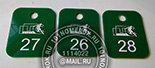 Номерки для ключей №8. Материал номерка - зеленый акрил. Нанесен логотип и номер с прокраской белым.