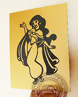 Табличка для женского туалета в ресторан №52. Таблички из композита под матовое золото 15х20 см.